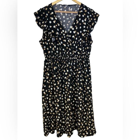 BloomChic Fit and Flare Black, Gold, and Ivory Polka Dot Dress. Size 14/16 - Picture 1 of 8